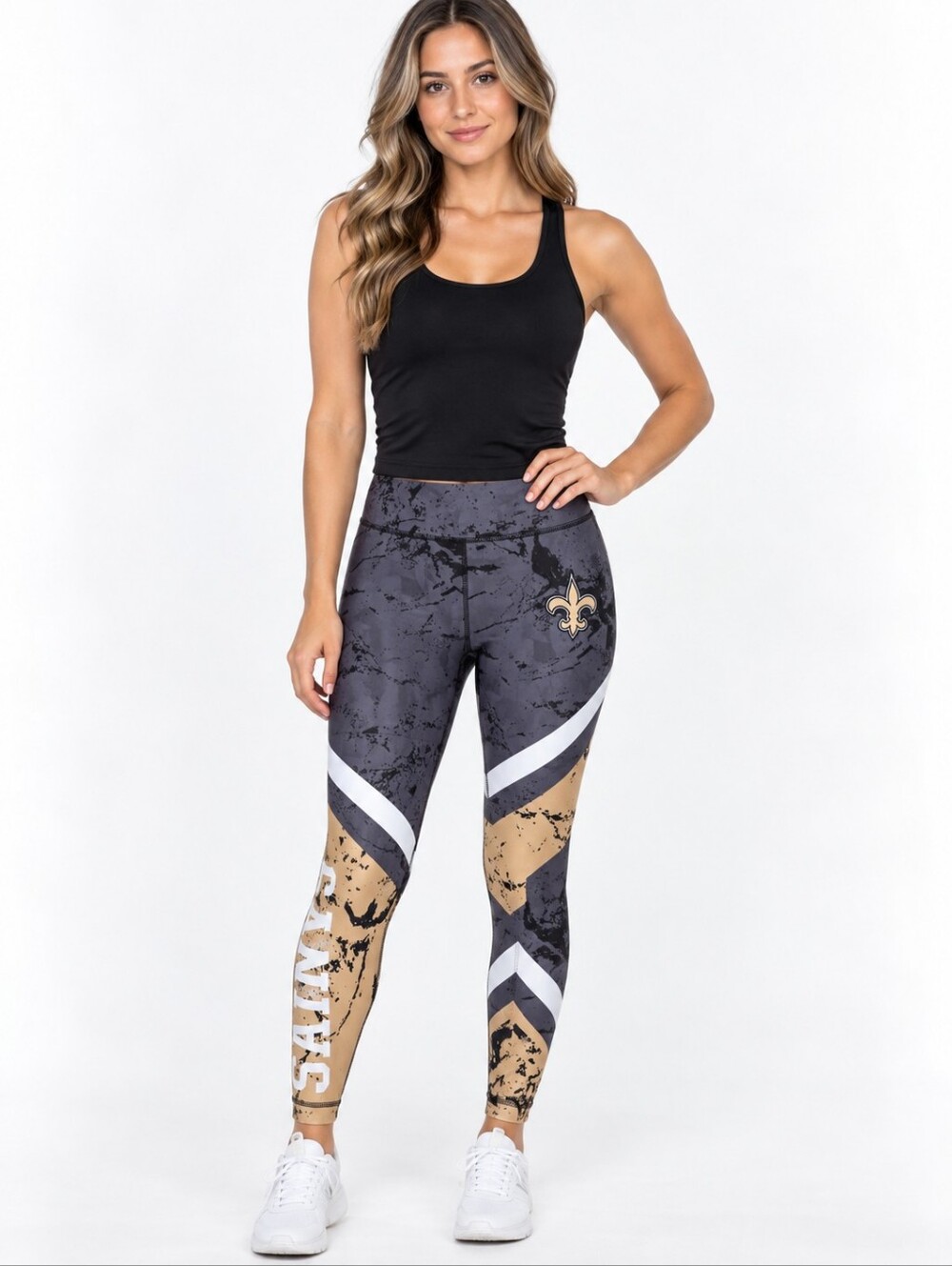 NFL New Orleans Saints Leggings Women M Gray Gold Fleur de Lis Football